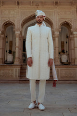 The Imperial Pearl (Textured Ceremonial Sherwani Set)