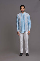 Blue applique work bundi set