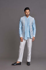 Blue applique work bundi set