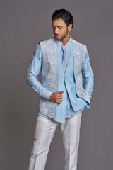 Blue applique work bundi set