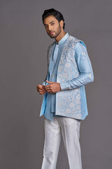 Blue applique work bundi set