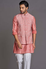 Peach applique work bundi set