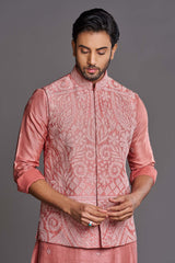 Peach applique work bundi set