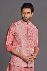 Peach applique work bundi set