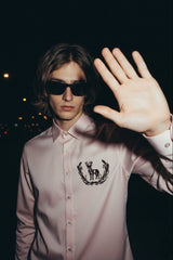 Blush Satin Stag Crest Embroidered Shirt