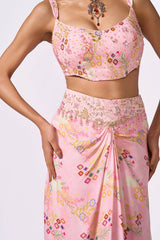 Pastel Pink Jeweled Pre-Draped Saree Set