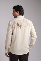 Sand Beige Utility Pocket Desert Back Embroidered Shirt
