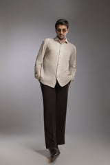 Cream All-Over Vertical Wave Pintuck Textured Shirt