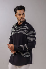 White Chevron Wave Embroidered Shirt