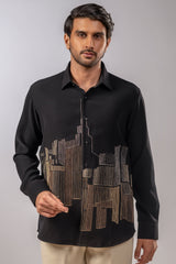 Midnight Skyline Gold Embroidered Shirt
