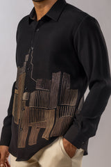 Midnight Skyline Gold Embroidered Shirt