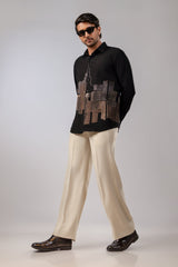 Midnight Skyline Gold Embroidered Shirt