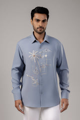 Coastal Reverie Front-Embroidered Shirt