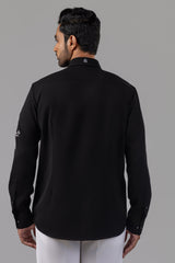 Black Shirt with Scattered White Embroidery and Red Script Detail