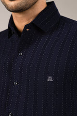Midnight Navy Tonal Pinstripe Shirt with Monogram Chest Detail