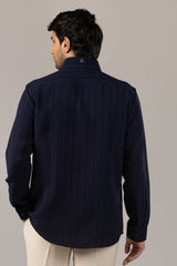 Midnight Navy Tonal Pinstripe Shirt with Monogram Chest Detail