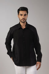 All Black Tonal Diamond Lattice Shoulder Embroidered Shirt