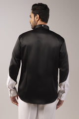 Black Satin White Sleeve Starry Forest Embroidered Shirt