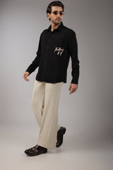 Black Volleyball Match Multicolour Embroidered Shirt