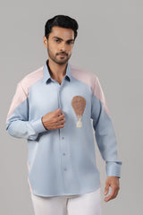 Sky Blue Blush Colourblock Hot Air Balloon Embroidered Shirt