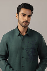 Set Sail in Forest Green — Tonal Ship Embroidered Shirt