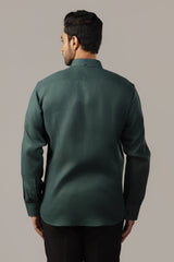 Set Sail in Forest Green — Tonal Ship Embroidered Shirt
