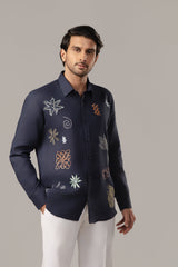 The Midnight Scatter Shirt — Navy Multi-Symbol Embroidered