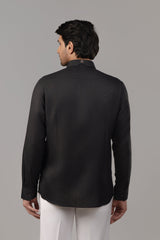 Black Shirt with Scattered Mystic Symbol Embroidery in Multicolour Thread