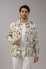 Wild Meadow Botanical Print Sacket with Gunmetal Snap Buttons