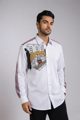 White Mauve Panel Grand Facade Embroidered Shirt