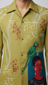Artisan Storyteller Lime Jacket with Folk Art Embroidery