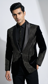 The Noir Luminary - Black Velvet Tuxedo Suit