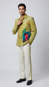 Artisan Storyteller Lime Jacket with Folk Art Embroidery