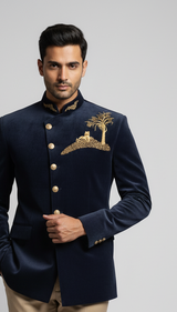 The Oasis Sovereign - Navy Blue Jodhpuri Suit