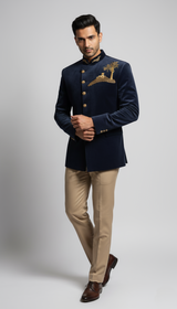 The Oasis Sovereign - Navy Blue Jodhpuri Suit