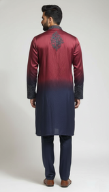 Ombre Embroidered Kurta Set - Wine to Navy