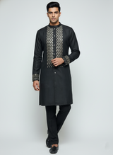 Opulent Black Kurta Set with Chest and Cuff Embellishment