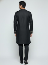 Opulent Black Kurta Set with Chest and Cuff Embellishment