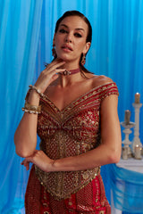 Crimson Zardozi Off-Shoulder Sharara Set