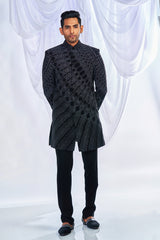 Black Diagonal Bead Work Indowestern Set