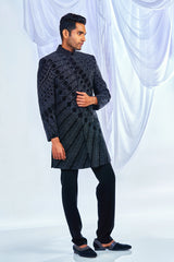 Black Diagonal Bead Work Indowestern Set