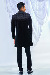 Black Diagonal Bead Work Indowestern Set