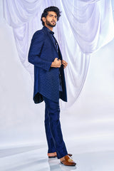 Blue Lapel Indowestern Set