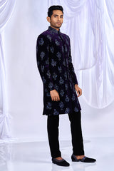 Classic Purple Velvet Indowestern Set