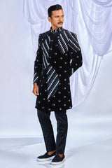 Black Velvet Asymmetric work Indowestern Set