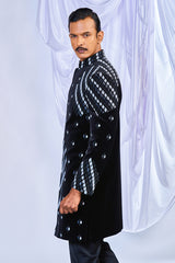 Black Velvet Asymmetric work Indowestern Set