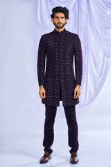 Wine curvy work Indowestern set