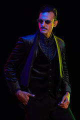 Silver Textured Velvet Three Piece Suit