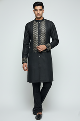 Opulent Black Kurta Set with Chest and Cuff Embellishment