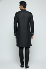 Opulent Black Kurta Set with Chest and Cuff Embellishment